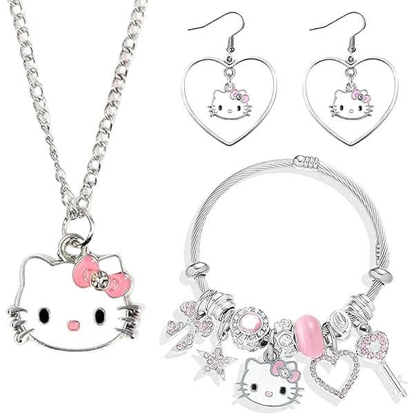 Set Gioielli Hello Kitty Per Bambine - Collana, Bracciale E Orecchini, Finitura Argento - Foto 9