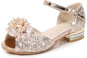 YOGLY Sandale à Talon Haut Bouche de Poisson Paillette Noeuds Métal Crystal Incrusté Perle Fille Princesse Déguisement Chaussures de Danse Noël Halloween pour Mariage Déguisement