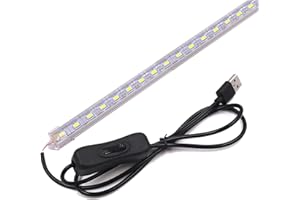 XUNATA 5V USB LED Tira de luz rígida con interruptor, Cocina debajo del gabinete Dormitorio Luz de noche (50cm (Cubierta Lechosa), Blanco Cálido (2800-3500 K))