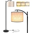 ROTTOGOON Floor Lamp for Living Room with 3 Color Temperatures LED Bulb, Standing Lamp Tall Industrial Floor Lamp Reading for Bedroom, Office (9W LED Bulb, Beige Lampshade Included) -Black