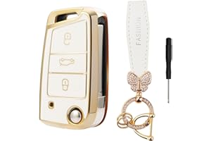 ZIGefofo 3 Tasten Autoschlüssel Hülle Silikon für VW Golf 7 VW Polo MK7 Skoda Octavia Tiguan A7 Seat Schlüsselhülle Auto Schlüssel Cover TPU Schlüsselcover Schlüsselschutz Weiß mit Schlüsselanhänger