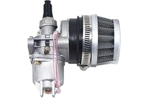 Viviance Carburador Carb Carby + Acero 44mm Filtro de aire + Pila compatible con 47cc 49cc Mini Moto Dirt Pocket Bike ATV Quad Go Kart Minimoto - Filtro plateado