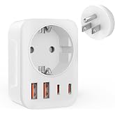 Clomnpe European to American Plug Adapter, 5 in 1 US Plug Adapter with 2 USB C and 2 USB A, Wide Adaptability, Europe/Spanish