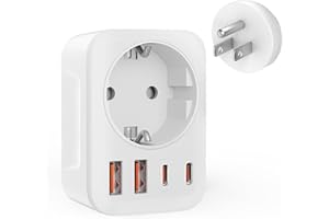 Clomnpe 5 in 1 Adaptateur Prise USA avec 2 USB-A et 2 Type-C et 1 Prise Européenne, Adaptateur Prise France vers USA, Adaptateur Prise Americaine Canada Mexique Thaïlande, Type B