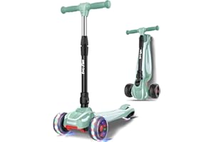 LOL-FUN 3 Wheel Toddler Scooter for Kids Ages 3-8 Years Old Boy Girl, Foldable Kids scooter with 4 Adjustable Height, Extra-Wide Childrens Kick Scooter with Lean-to-Steer and LED Flashing Wheels