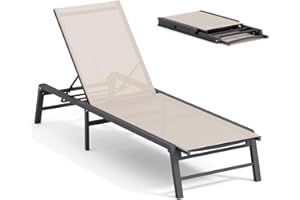 FHVIT Aluminium Chaise Lounge Chair Outdoor, faltbar Patio Lounge Chair Assemble-Free, Pool Lounge Chairs mit 5 verstellbaren Rückenlehnen
