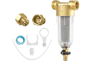 OUGPIU Wasserfilter Wiederverwendbare 1 Zoll Ausspülbarer Feinfilter Wasser Vorfilter Sedimentfilter,Spin-Down-Ersatzfilter, Brunnenwasserschlauch Filterkombination (1“&G3/4”M+G3/4”F)