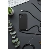 İphone 13/14 Boyun Askılı İpli Lansman İ&ccedil;i Kadife Silikon Yumuşak Telefon Kılıfı Urban Serisi (Siyah, 13/14)