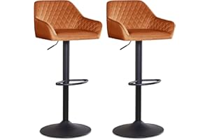 JaHECOME Velvet Orange Bar Stools Set of 2 Bar Chairs 360°Swivel Height Adjustable Gas Lift Backrest Armrests Footrest for Kitchen Counter Home