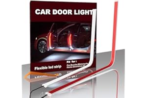 AOTOINK Car Door LED Warning Light Strip, 2-Pack 48 Inch Dual Colors Warning Light Flash Strobe Red & White pedal Lighting, Car Door Edge Gaps Inside Hide, Flexible Sequential Safty Lamps