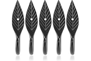 Fayesia Black Hooks - Blacksmith Handcrafted Decorative Wall Mounted Coat Hooks for Hanging Coats, Towels, Bags, Keys and More - Screws Included - Set of 5 (Leaf)