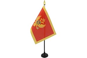 AZ FLAG Bandiera da Tavolo Montenegro 15x10cm Punta Dorata - Piccola BANDIERINA MONTENEGRINA 10 x 15 cm