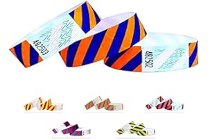 QUBIBAND Tyvek Pulseras - A rayas - 500 unidades - Tyvek pulseras para eventos (Azul-Naranja, 500 Pack)