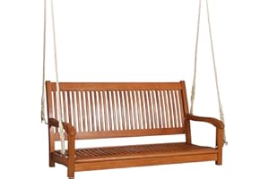‎COSTWAY COSTWAY Schaukelbank 2-Sitzer, Veranda-Schaukel bis 360 kg belastbar, Hängebank Gartenschaukel zum Aufhängen, Hollywoodschaukel aus Eukalyptusholz, Schaukel für Terrasse & Garten & Balkon