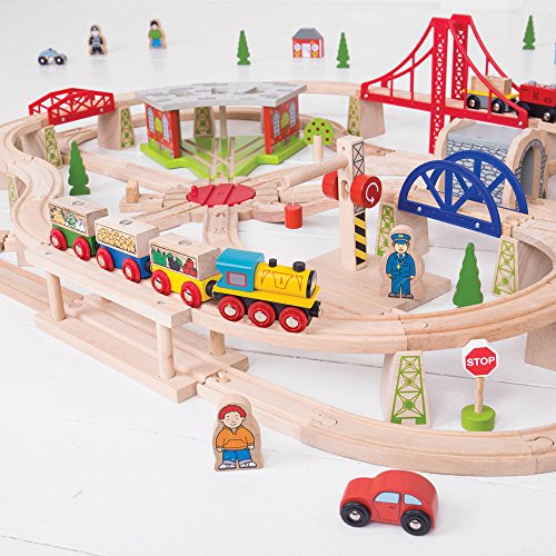 Bigjigs Rail Wooden Freight Train Set with Storage Box - 130 Pieces