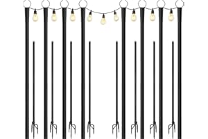 PTSUKER 8 Pack String Light Poles, 8 Ft Metal Poles with Fork for Outdoor String Lights, Weather Resistant Poles with Fork, for Outside, Patio, Deck, Backyard, Garden Wedding, Party