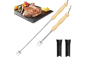 FuxFuis 2 PCS Brochettes pour Barbecue Telescopiques, Brochettes pour Barbecue Manche en Bois Brochette Barbecue Inox Fourchettes à Brochettes 19-82CM Brochettes pour Feu de Camp pour Camping Fête