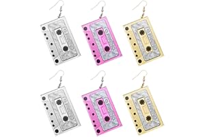 HEQISHUN 3 Pairs Cassette Tape Earrings, 80s Retro Neon Earrings, 1980s Punk Earrings Costume Earrings for Girls Women