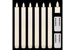 KUKIKUKI 6PCS bougie conique sans flamme avec télécommande 2PCS * 10 touches et minuterie, 25CM bougie LED de bougie de fenêtre sans goutte avec flamme clignotante 3D bougie ivoire