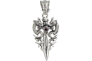 ForFox Vintage 925 Sterling Silber Doppelt Drachen Schwert Engel Dämon Halskette Anhänger für Herren,40mm