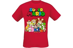 Super Mario Group Shot Hombre Camiseta Rojo Vorne Bedruckt Regular
