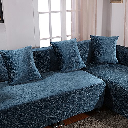 HYSENM Sofabezug Polyesterfasern Weich Elastisch Farbecht Hautfreundlich Rutschfest Anti-Pilling Unempfindlich Universal Stretch Sofaüberwurf Für 1-Sitzer 2-Sitzer 3-Sitzer Sofahusse, Blau, 185-230cm - 2