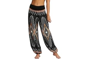 Nuofengkudu Mujer Hippies Pantalones Largos Boho Cintura Alta Yoga Pants
