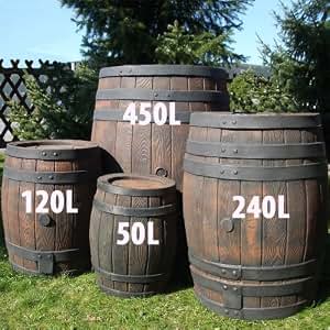 Regentonne Eichenfass 240 Liter – Mit Regensammler T33 & Filter, Frostsicher, Täuschend Echte Holzoptik