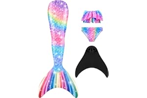 DNFUN Kostium kąpielowy dla dziewcząt, ogon syrenki, monopłetwa do pływania; księżniczka, cosplay, Gb21-bk, 150 cm