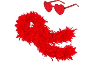 Ceboic Feather Boa, 2 m Fashionable Feather Boa with Heart-Shaped Rimless Sunglasses, Women's Turkey Feathers Accessories, Costume Accessory for Wedding, Dressing, Party, Cosplay, Carnival, Halloween,
