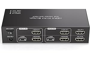 TJCXELE HDMI 4K30Hz USB 2.0 KVM Switch 2 PC 2 Monitor para Computadoras Comparta y 4 Puertos USB Soporte Modo Extendido/Copia con Cables y Desktop Controller