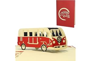 LINPOPUP® Kartka pop-up, autobus, podróże jak kiedyś – pozdrowienia Bulli w formacie 3D, na urodziny, podróż do szczęścia, jako kartka urodzinowa, kartka z życzeniami 3D z samochodem, jako bon na