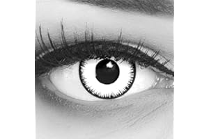 MERALENS Lentillas de color blancas negro Lunatic 1 par. Cómodas y perfectas para carnaval de Halloween, cosplay de anime, blandas, sin dioptrías + recipiente de lentillas, sin graduación