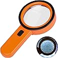 AIXPI Magnifying Glass with Light, 30X Handheld Large Magnifying Glass 12 LED Illuminated Lighted Magnifier for Macular Degeneration Seniors Reading Inspection Coins Jewelry (Orange)