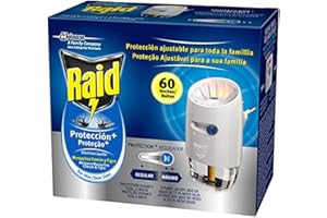 Raid ® Eléctrico Líquido Protección+ 60 noches - Enchufe anti mosquitos comunes y tigre con difusor regulable, Incluye aplicador y recambio