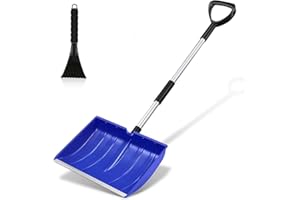 Hmseng Grande pelle à neige super facile et réglable - Bord en aluminium - Manche en aluminium avec poignée en D - Bleu