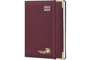 POPRUN Agenda 2025 Semainier 22 x 16,5 cm De Août 2024 à Déc 2025, Premium Planner Scolaire 17 Mois, Couvercle en cuir de coton PU, Onglets Mensuels, Papier 100 g/m² - Bordeaux