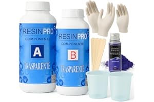RESIN PRO 160 gr-Kit Résine débutant - avec accessoires-Résine époxy ultra transparente effet eau, idéale pour les bijoux, le bricolage et les loisirs créatifs, Pigment bleu foncé, gants et kit Préparation