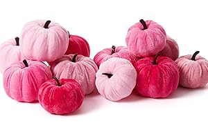 Sahoottie 12Pcs Artificial Pumpkins Decorations for Home Mini Velvet Pumpkin Autumn Decorations Faux Fabric Pumpkins Pink Pumpkin for Halloween Decoration Fall Thanksgiving Party Table Decor