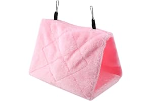SHEENS Winter Warm Plush Bird Hammock, Triangle Bird Nest House Hanging Bed for Parrots, Parakeets, Cockatiels, Budgies & Lovebirds (S-Pink)