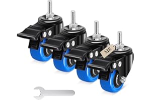 Humagineer 50mm Ruote per Mobili con stelo filettato M8 x 1,25x 25mm, Ruote per Carrello Carichi Pesanti Capacità 270KG, 360 Gradi Rotelle Girevoli con Freno Mobili, Barbecue, Carrelli, Trasporto