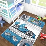Kinder Teppich Racer Rennauto Kinderzimmer Wohnzimmer Jugendzimmer Blau 0460, Maße:160x230 cm