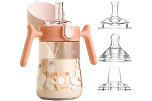 NOHLERLIFE 3 in 1 Transition Cup Bicchiere Antigoccia Bambini Tazza 240ml, con Cannuccia con Beccuccio Morbido Senza BPA, Tazza di Apprendimento a prova di Perdite con Manici (Arancione)