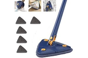 EHOTER Fregona triangular giratoria de 360 grados, ajustable, extensible, automática, con mopas reutilizables para limpieza de suelos y ventanas, azul, 5 mopas
