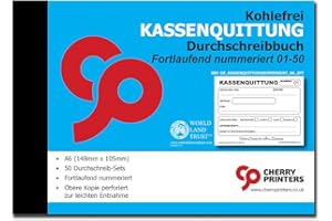 CHERRY PRINTERS Cherry Quittungsblock A6, Selbstdurchschreibend, 2x50 Blatt Fortlaufend nummeriert 01-50