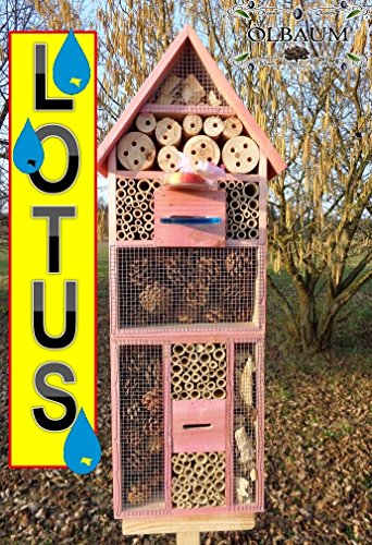 XXL XXL INSEKTENHOTEL MIT TRÄNKE SDV-HOLO-OS und FUTTERPLATZ, mit Spezialoberflächenbeschichtung "LOTUS", Futterstelle, in hellrot PINK, ROSArot Nisthotel Hoch für Nützlinge im Garten Marienkäfer als Ergänzung zum Meisen Nisthotel Hoch Meisenkasten oder zum Vogelhaus Vogelfutterhaus Futterstation für Vögel Insektenhäuschen - XXL INSEKTENHOTELs