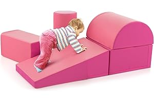 COSTWAY 5PCS Parcours Motricité Bébé en Mousse de EPE avec Housse en PU, Module Motricité Bébé avec Fermeture Clair, Jouets Éducatifs Colorée pour Ramper Grimper pour Enfants d'Âge Préscolaire…