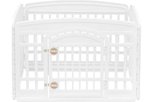 Iris Ohyama, Parc, Cage, Enclos, Chenil pour Chien, Niche pour chien, chat interieur et exterieur avec 4 panneaux et Porte verrouillable, L91.5 x P91.5 x H60 cm, CI-604E WD, Blanc/Beige