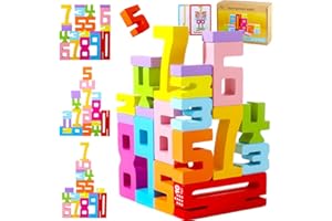 KOUIPOIE Wooden Number Blocks Toys for Kids,Montessori Educational Early Math&Number Recognition Toys for 3+Year Olds,20PCS Building Blocks Set with 15 Learning Cards,Ideal Christmas&Birthday Gift (1PCS)