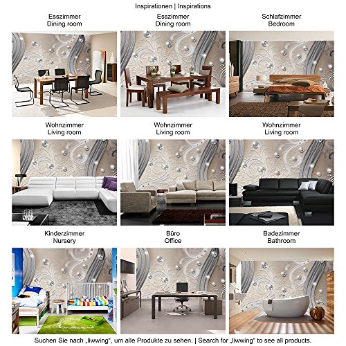 Vlies Fototapete PREMIUM PLUS Wand Foto Tapete Wand Bild Vliestapete – Ornamente Abstrakt Perlen Ranke Diamant Blätter Schwung Streifen – no. 557, Größe: 400 x 280 cm Vlies - 6